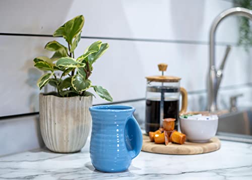 Ribbed 14 ounce Ceramic Stoneware Handwarmer Mug (14 Ounces / Ice Blue)