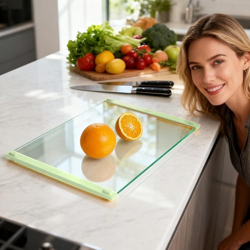 2PCS Glass Cutting Board with Silicone Grip (Green)