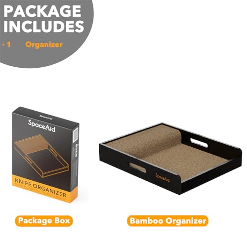 Large Knife Drawer Organizer Bamboo Insert Dock (Black, Large)