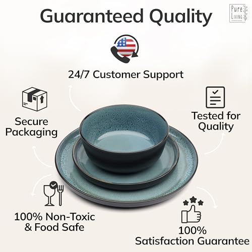 12 Piece Stoneware Dinnerware Set for 4 (Dark / Petrol / Set for 4 (12pcs))