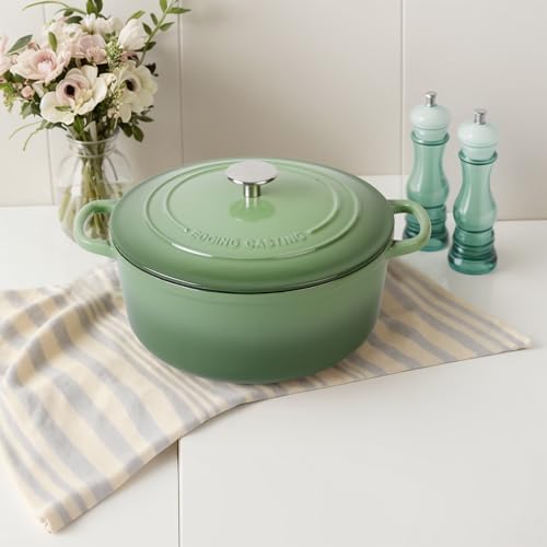 Enameled Dutch Ovens Cast Iron Dutch Oven Pot with Lid for Bread Baking (Pistachio Green / 7QT)