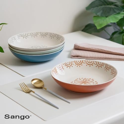 4 Piece Speckled Stoneware Pasta Bowl Set (Glazed Garden / Pasta Bowl Set)