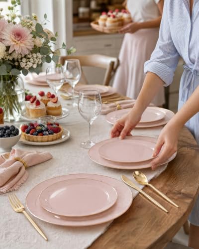 200Pieces Pink Plastic Plates (Pink / 200 PCS)