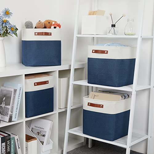 Foldable Storage Cubes 12 x 12 Organizer Bins (White&Blue / M-12"x 12"x12")