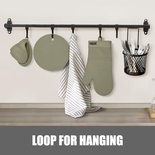 Silicone Oven Mitts and Pot Holders Sets for Kitchen (Sage Green)