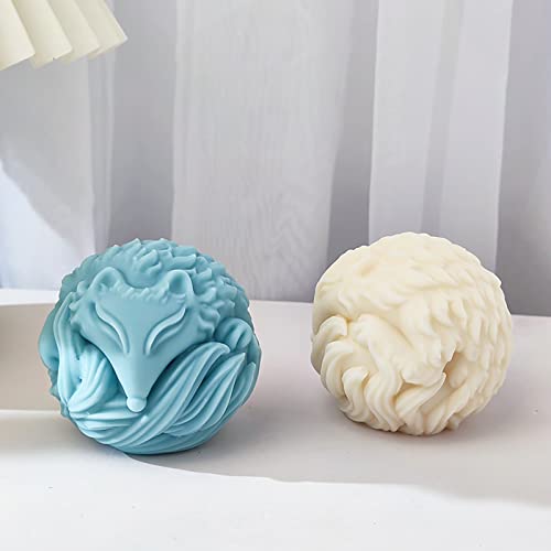Fox Fox Candle Animal Wolf 3D Animal Candle Silicone Mold for Resin Cake Resin Making Molds Candle Making Molds Craft Supplies Jewelry Casting Mold (fox-ball)