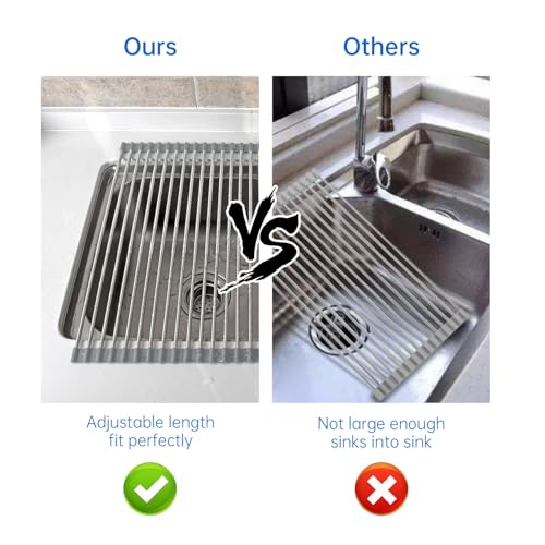 Expandable Roll Up Dish Drying Rack Over The Sink Rack (Gray+silver Expandable)