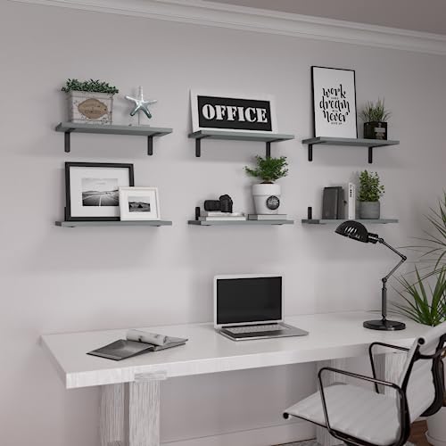 Floating Shelves Set of 6 for Wall Decor & Storage (16.5 Inch / Grey)