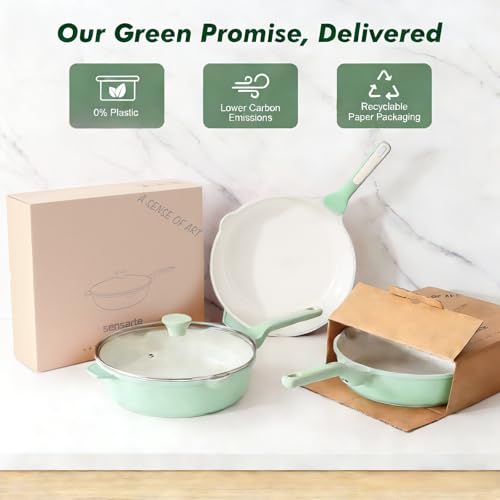 Nonstick Ceramic Skillet with Lid 10 (Mint Green / 10-inch/3.5QT)