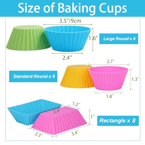 24Pack Silicone Muffin Baking Cups Cupcake Liners Lunch Box Bento Dividers (Colorsful / Large Size)