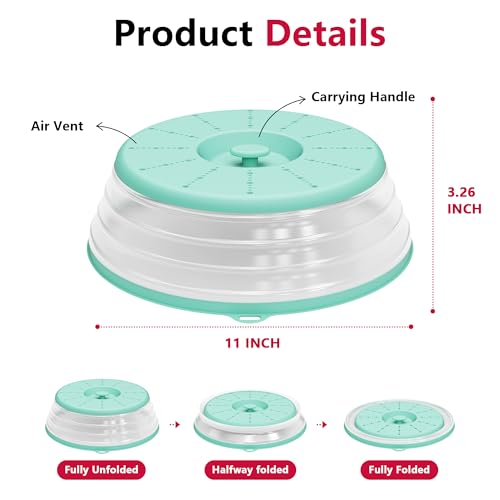 Microwave Splatter Cover Vented for Food with Hook Hole (2 packs-Mint Green / M(11"x3.26")-Pack of 2)