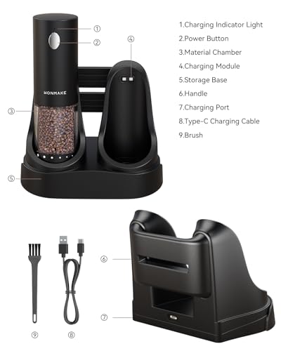 Electric Salt and Pepper Grinder Set with Charging Base & LED Light (2 Count)
