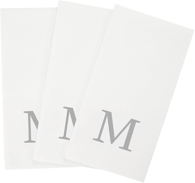 Luxenap 15.8 X 7.9 Inch Linen-Feel Guest Towels, 2000 Lettered Hand Towels - Silver Letter 'M', Sans Serif Font, White Paper Dinner Napkins, airlaid, For Restrooms And Tables - Restaurantware