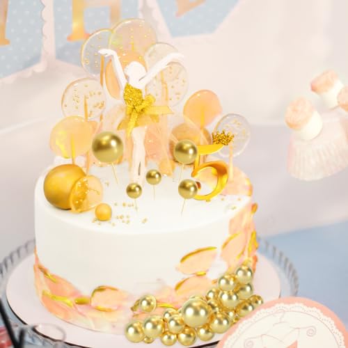 48 Pcs Gold Balls Cake Topper Decorations Balloon Cupcake Toppers Foam Cake Topper Balls Cake Balls Decorations for Birthday Party Wedding Anniversary Cake Decorating (48 Count)