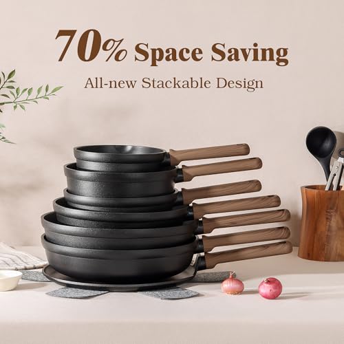 20Pcs Nonstick Pots and Pans Set (Midnight Black / L)