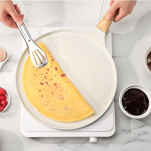 12 Inch Nonstick Crepe Pan Ceramic Coating Pancake Pan White (White / 12 Inch)