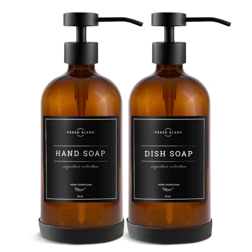 Amber Glass Soap Dispenser Set (Amber Bottle / Matte Black Flat Pump)