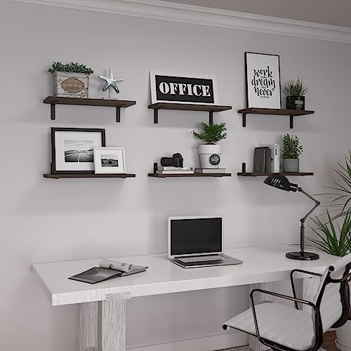 Floating Shelves Set of 6 for Wall Decor & Storage (16.5 Inch / Dark Brown)