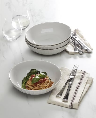 French Perle Scallop White Stoneware Pasta Bowl Set for 4 (Pasta Bowls, Set of 4 / White)