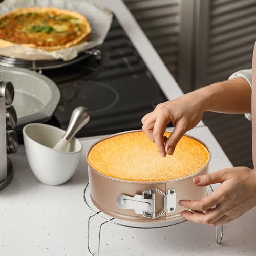 4 Pcs 8 Inch Non Stick Springform Pan with Removable Bottom Carbon Steel Round Springform Cheesecake Pan with Stainless Steel Spring Buckles for Baking Kitchens Restaurant (Champagne Gold / 8 Inch)