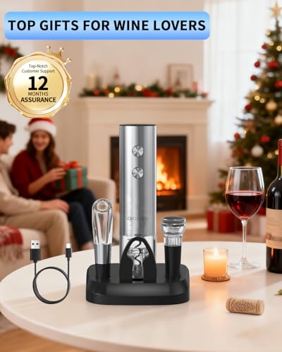 Electric Wine Opener Stainless Steel Rechargeable Automatic Wine Bottle Opener Set 7 (7-in-1 Silver / Rechargeable)