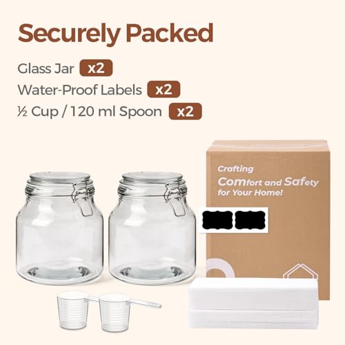 Glass Pantry Jars with Airtight Lids 74 oz 2 Pack Large Wide Mouth (74 fl oz x 2 - Wide Mouth)