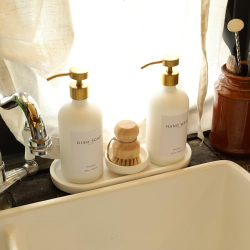 Set of 5 Kitchen Soap Dispenser Set 16 Oz Glass Hand Dish Soap Dispenser with Stainless Steel Pump (White)