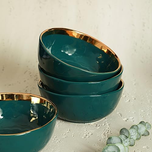 Florian Modern Porcelain Dish Set (32-Pieces Service for 8 / Green with Gold Rim)