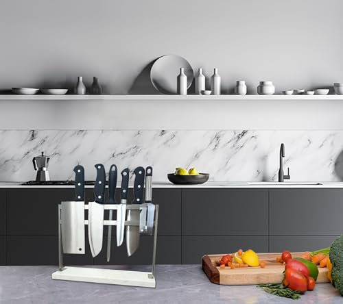 Magnetic Knife Block with Marble Base (White / No Shield)