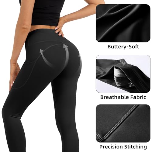 Butt Lifting High Waist Leggings for Women Buttery Soft Yoga Pants with Pockets Moisture (XX-Large / Black)