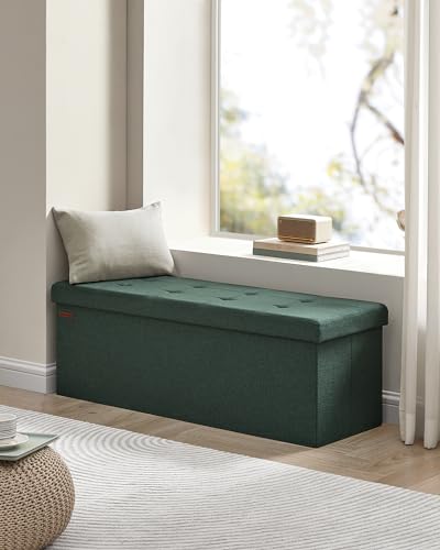 43.3 Inches Folding Storage Ottoman Bench (Retro Green / 15"D x 43"W x 15"H (without Flipping Lid))
