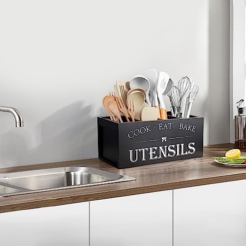 Extra Large Utensil Holder Countertop for Kitchen Counter (Black)
