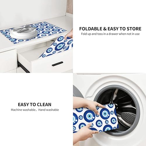 Blue Evil Eyes Microfiber Dish Drying Mat for Kitchen Counter 18"x24" Funny Dishes Pad Dish Drainer Rack Mats Absorbent Washable Reusable (Blue / 18 x 24 inch)