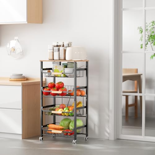 5 Layer Fruit Basket Kitchen Food Storage Organizer and Storage Rack (White 5-layer Rack)