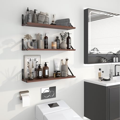 Floating Shelves for Wall (Walnut / 23.62"W x 5.9"D x 5.4"H,Set of 3)