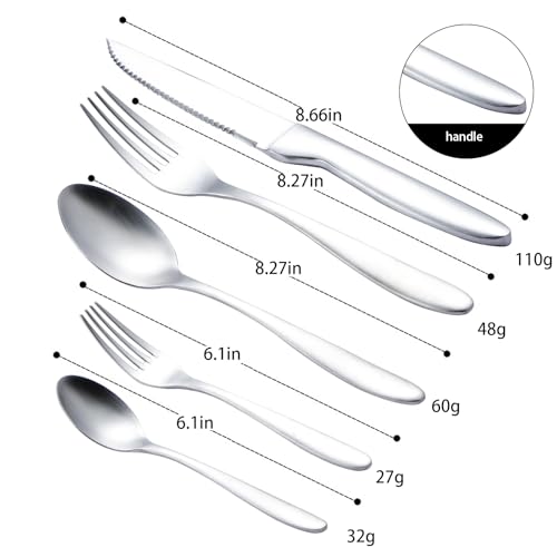 Silverware Set with Steak Knives (Matte silver with Steak Knives)