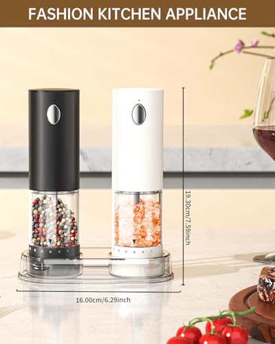 Electric Salt and Pepper Grinder Set Rechargeable Salt and Pepper Mills with 6 (Black White)