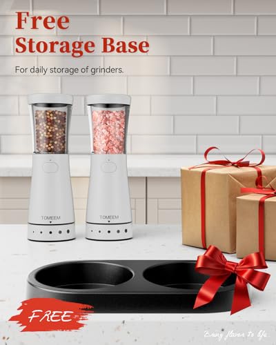 Electric Salt and Pepper Grinder Set with Storage Base (Matte White)