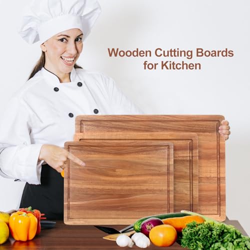 Solid Acacia Wood Cutting Board Set of 3 Wooden Charcuterie Boards Set (3 Pcs (16"&13"&11"))