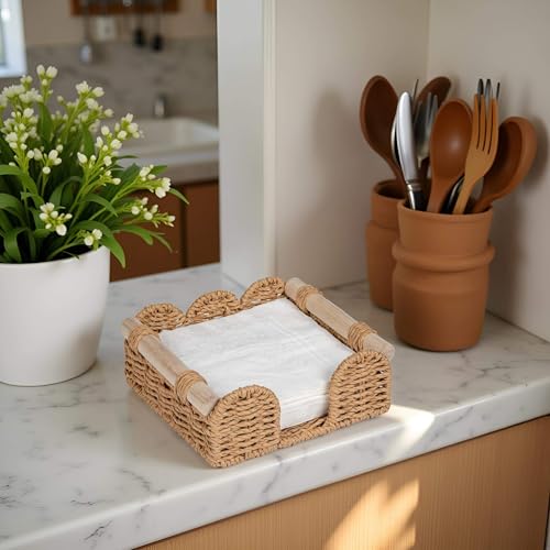 Square Scalloped Napkin Holder for Table for Home Kitchen Decor