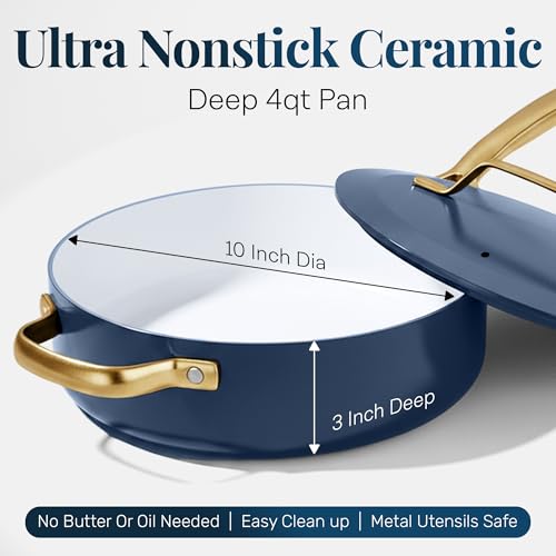 4 Qt Deep Saute Pan with Lid (Navy Cream / 4 Qt)
