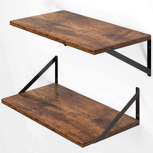 20W x 12D Deep Floating Shelves Set of 2 Rustic Brown (Rustic Brown With Black Metal Bracket / 20Wx12Dx5.8H)