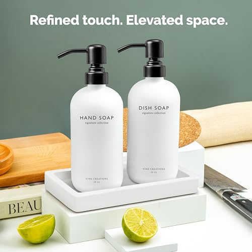 Glass Soap Dispenser Set (White Bottle / Matte Black Pump)