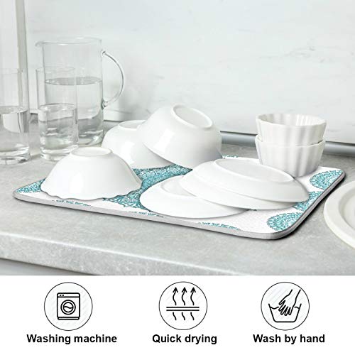 Super Absorbent Dish Drying Mat (Turquoise Mandala / 16" x 18")