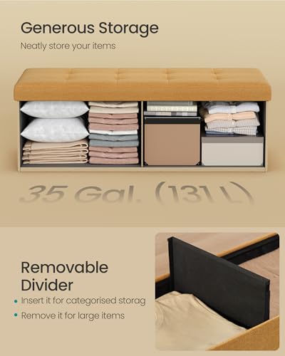 43.3 Inches Folding Storage Ottoman Bench (Ginger / 15"D x 43"W x 15"H (without Flipping Lid))