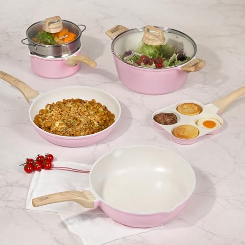 21pcs Ceramic Cookware Set (Pink / 21 Piece)
