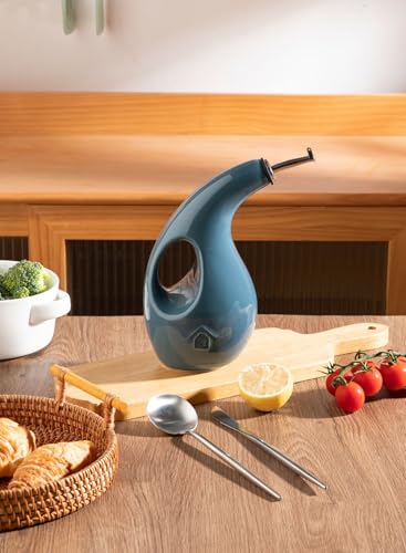 Sweejar Ceramic Olive Oil Dispenser Bottle (Fog Blue / 24 Oz(Hollowed))