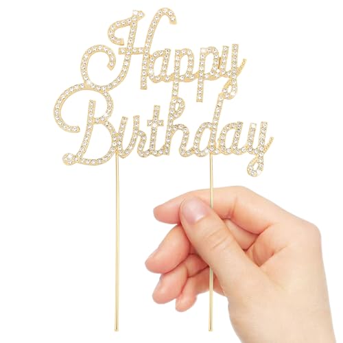 Gold Happy Birthday Cake Topper Rhinestones Cake Decorations for Birthday Party (Happy Birthday- Gold)