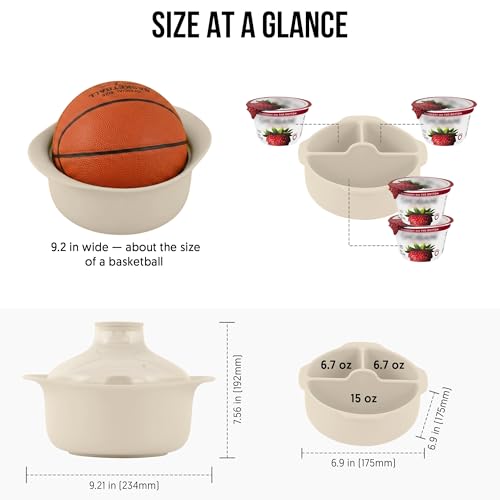 48oz Platinum Silicone 3 Compartmented Microwave Steamer Pot with Handle & Lid (48oz / Ivory)