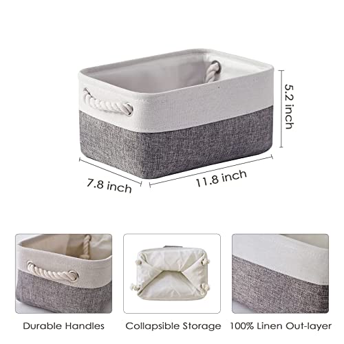 Organization and Storage Basket for Shelves (White&Grey / Small -11.8Lx7.9Wx5.2H)